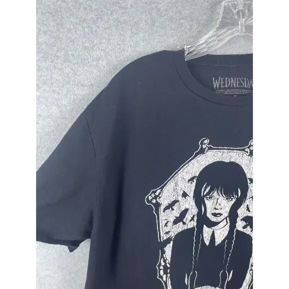 Goodie Two Sleeve Wednesday Shirt Size L Black Short Sleeve Adams Family TV Tee - Picture 2 of 9